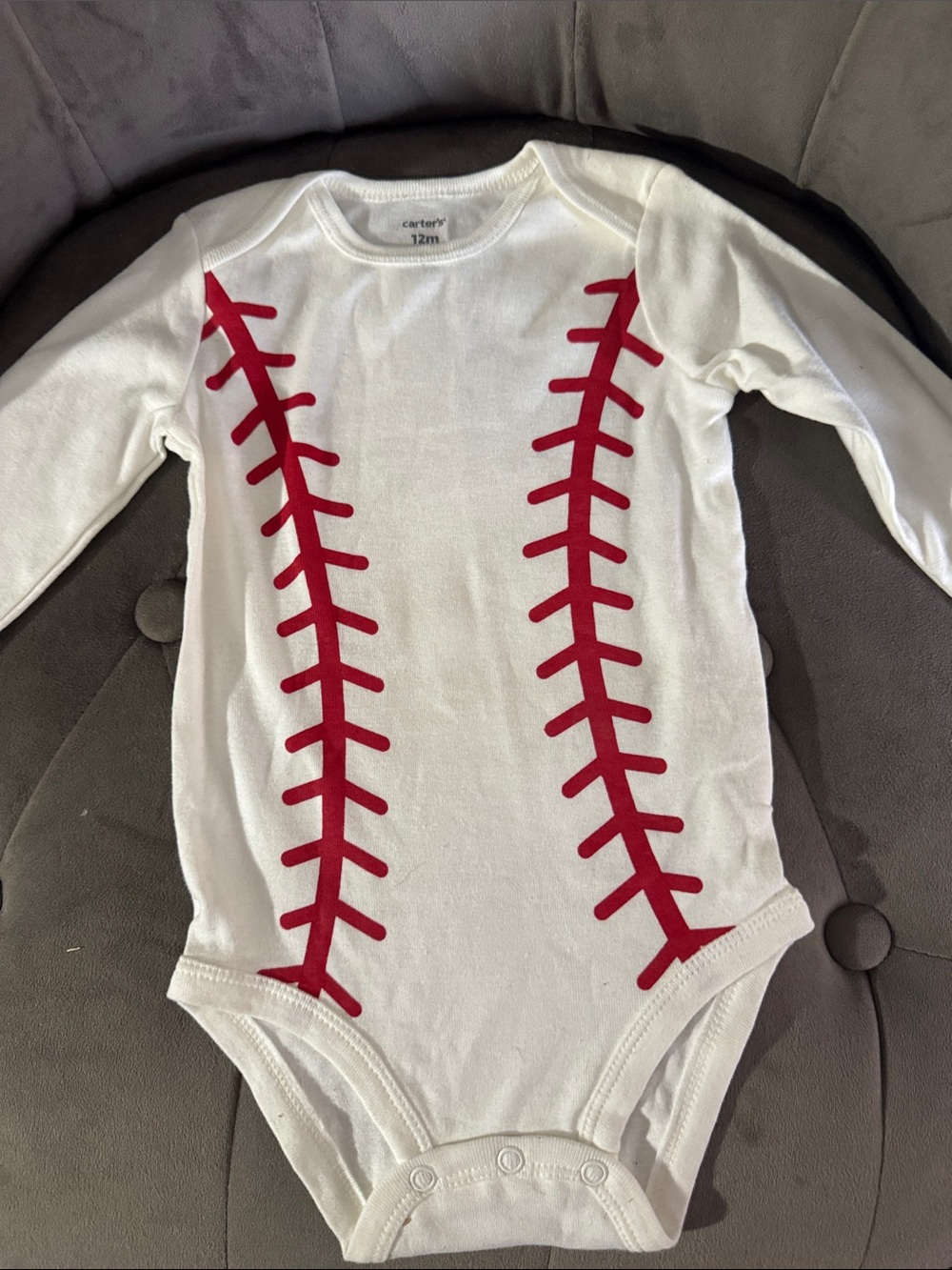Carter's White One-Piece Bodysuit with Red Baseball Stitching